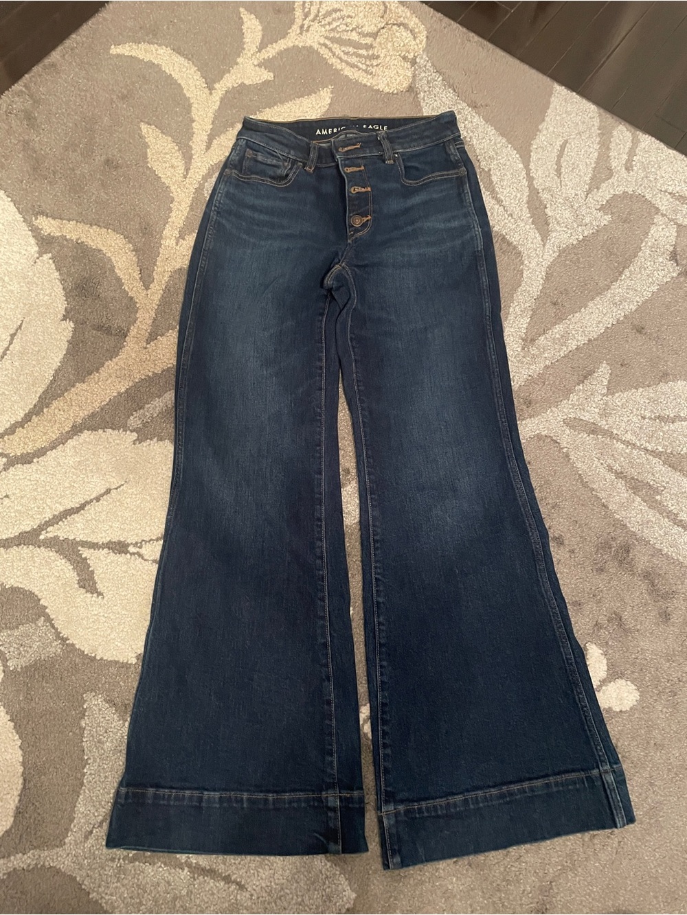 American Eagle Outfitters Dark Wash High-Rise Wide Leg Jeans Wide Hem 00 Regular